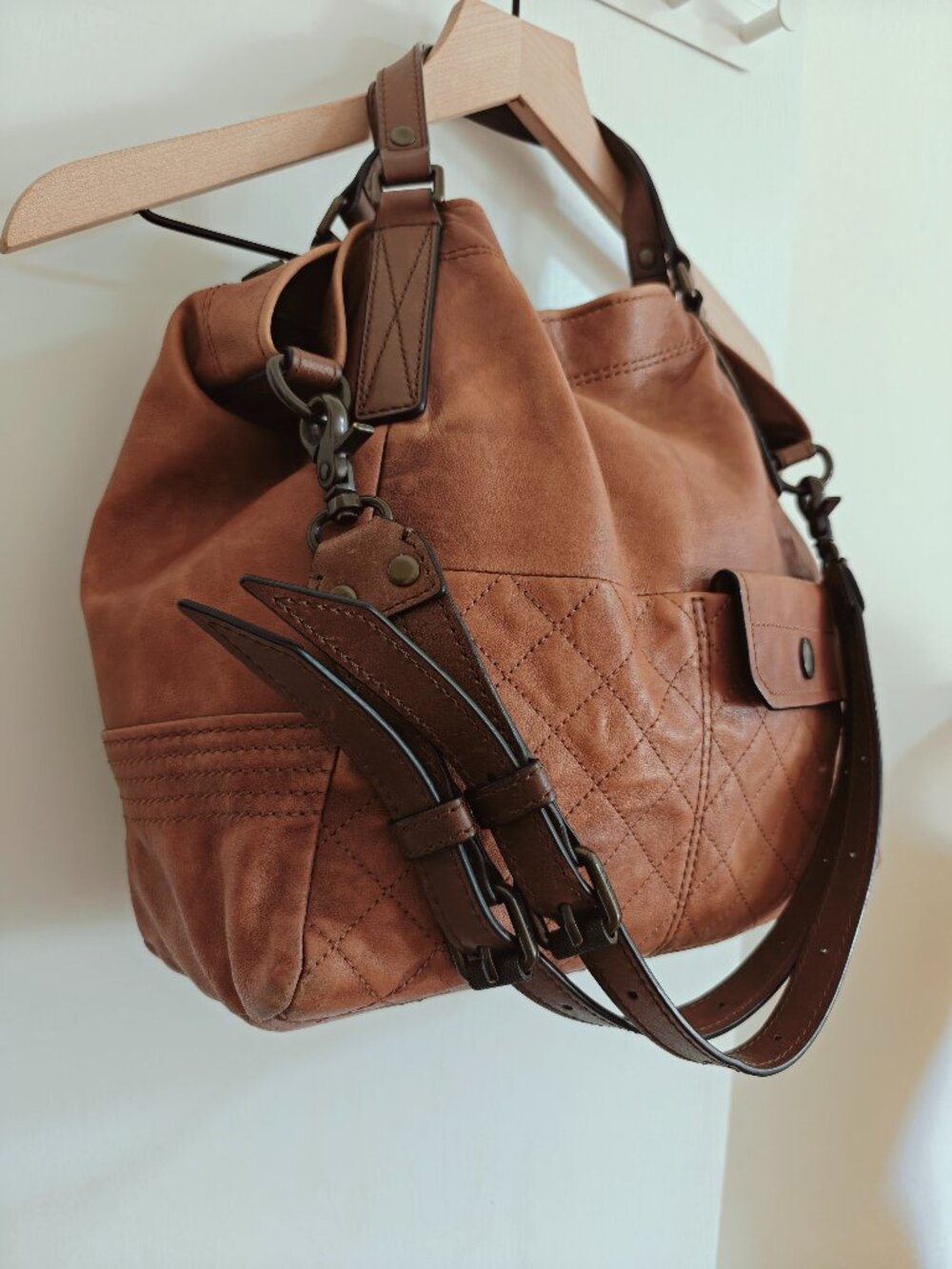 Frye Samantha Quilted Cognac Leather Tote Satchel Shoulder Bag - Picture 2 of 16